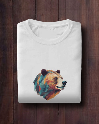 Geometric Bear Men Heavy Cotton Tee - Nature Lover's Graphic T-Shirt