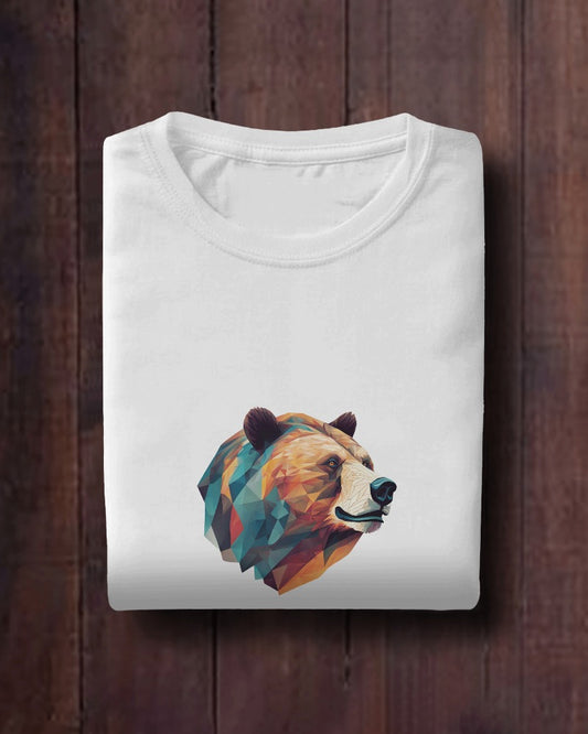 Geometric Bear Men Heavy Cotton Tee - Nature Lover's Graphic T-Shirt