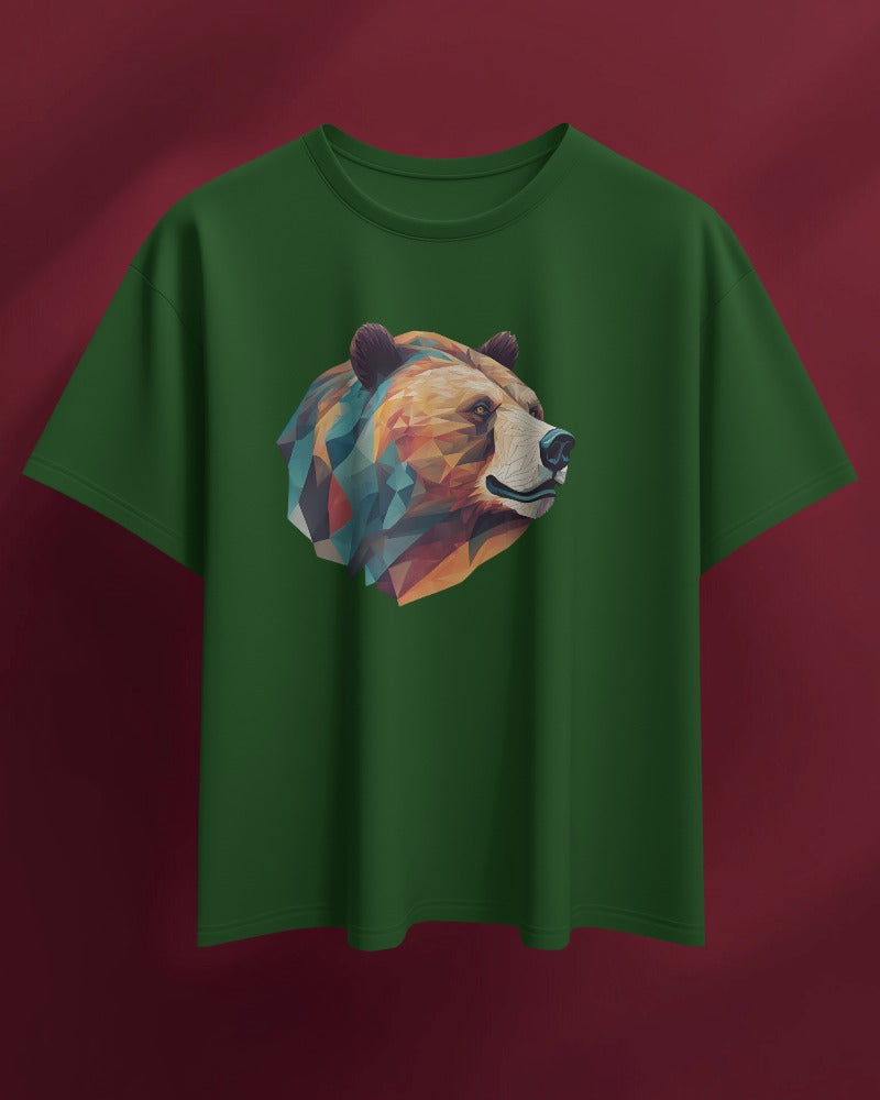 Geometric Bear Men Heavy Cotton Tee - Nature Lover's Graphic T-Shirt