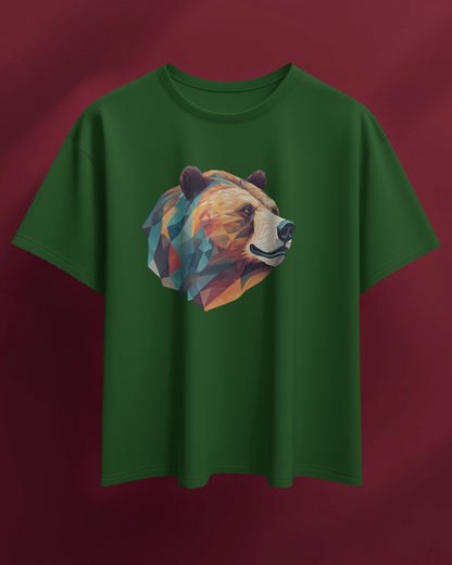 Geometric Bear Men Heavy Cotton Tee - Nature Lover's Graphic T-Shirt