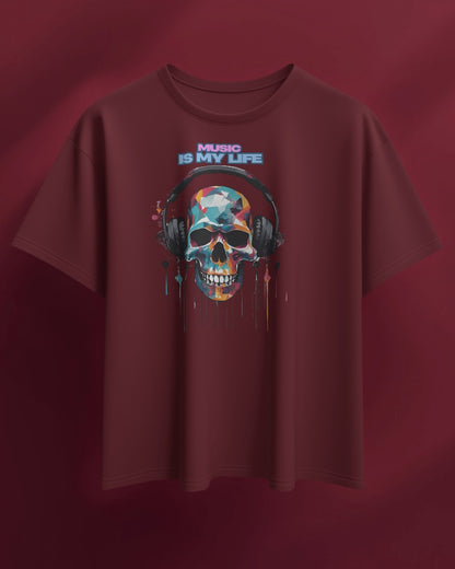 Music Is My Life Men Heavy Cotton Tee - Colorful Skull Design RaymaxUS Exclusives