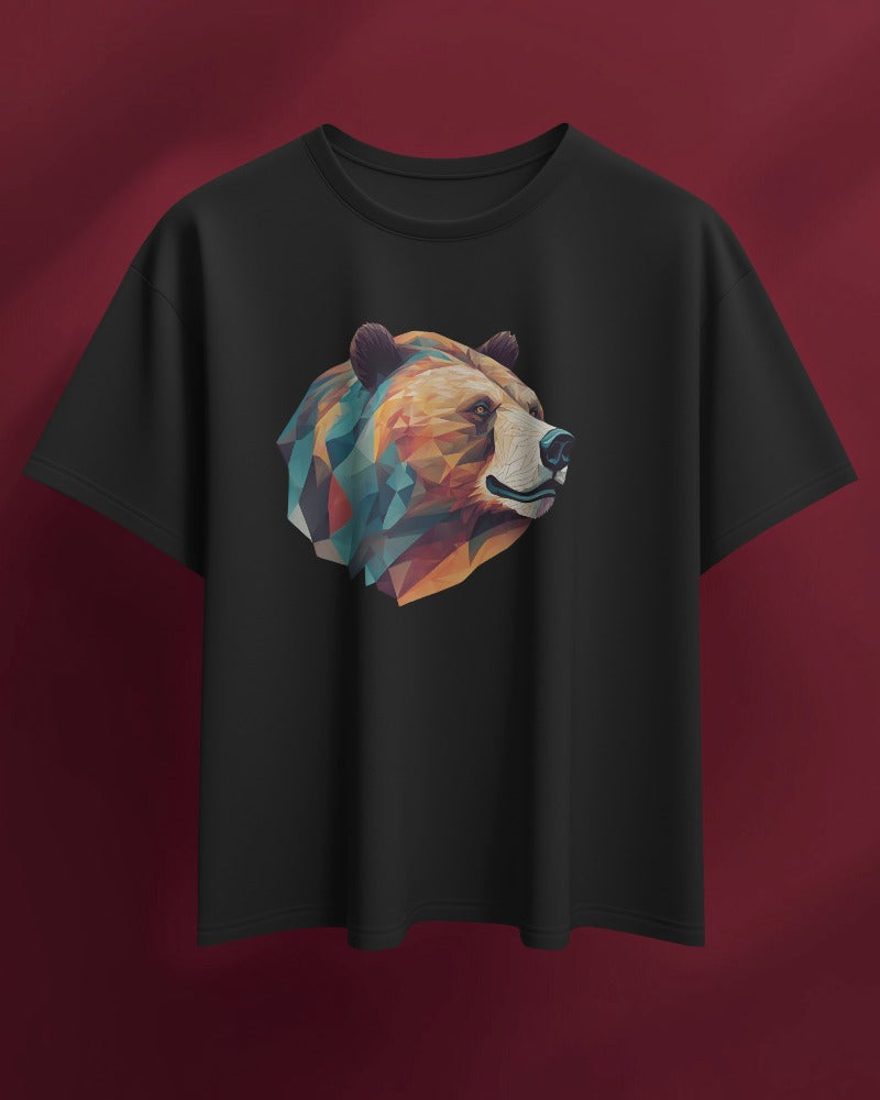 Geometric Bear Men Heavy Cotton Tee - Nature Lover's Graphic T-Shirt