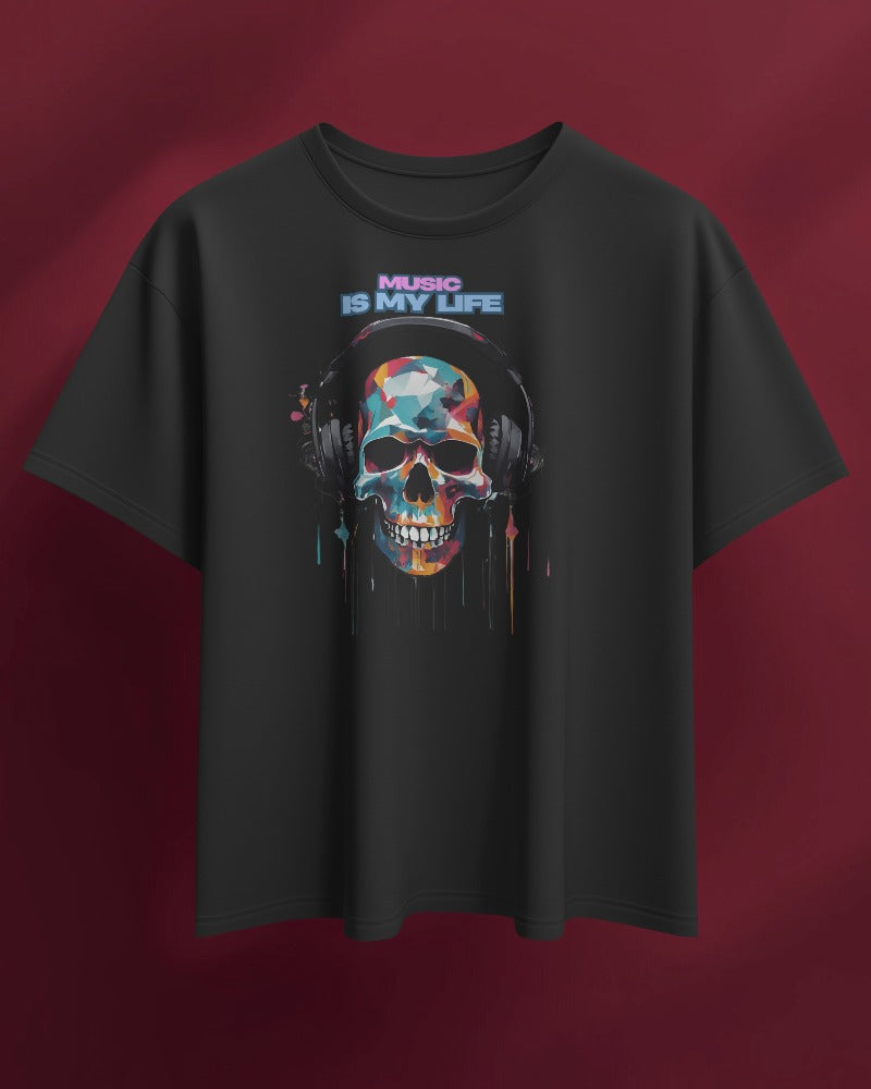 Music Is My Life Men Heavy Cotton Tee - Colorful Skull Design RaymaxUS Exclusives