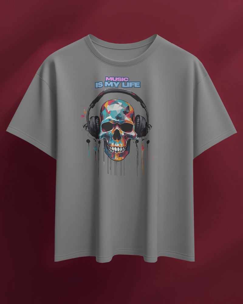 Music Is My Life Men Heavy Cotton Tee - Colorful Skull Design RaymaxUS Exclusives