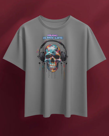 Music Is My Life Men Heavy Cotton Tee - Colorful Skull Design RaymaxUS Exclusives
