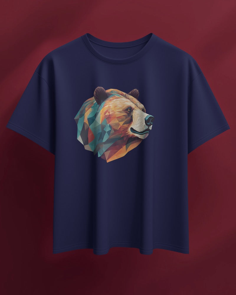 Geometric Bear Men Heavy Cotton Tee - Nature Lover's Graphic T-Shirt