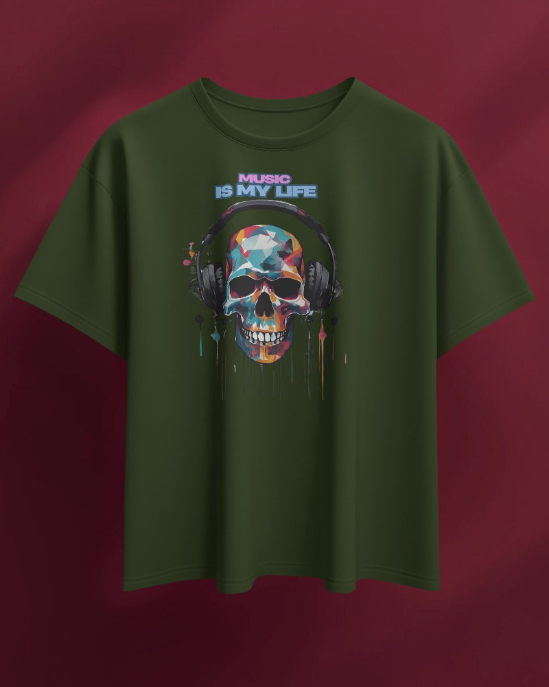 Music Is My Life Men Heavy Cotton Tee - Colorful Skull Design RaymaxUS Exclusives