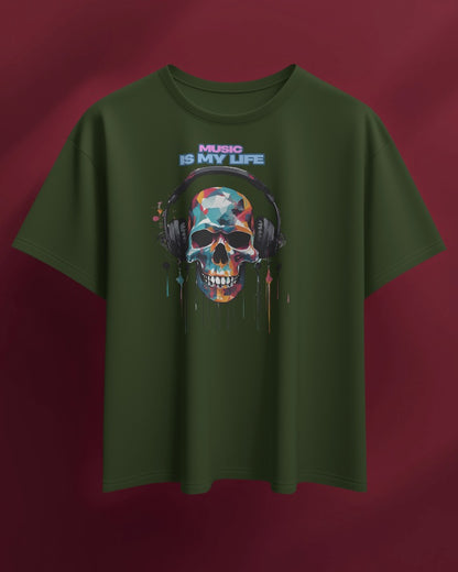 Music Is My Life Men Heavy Cotton Tee - Colorful Skull Design RaymaxUS Exclusives