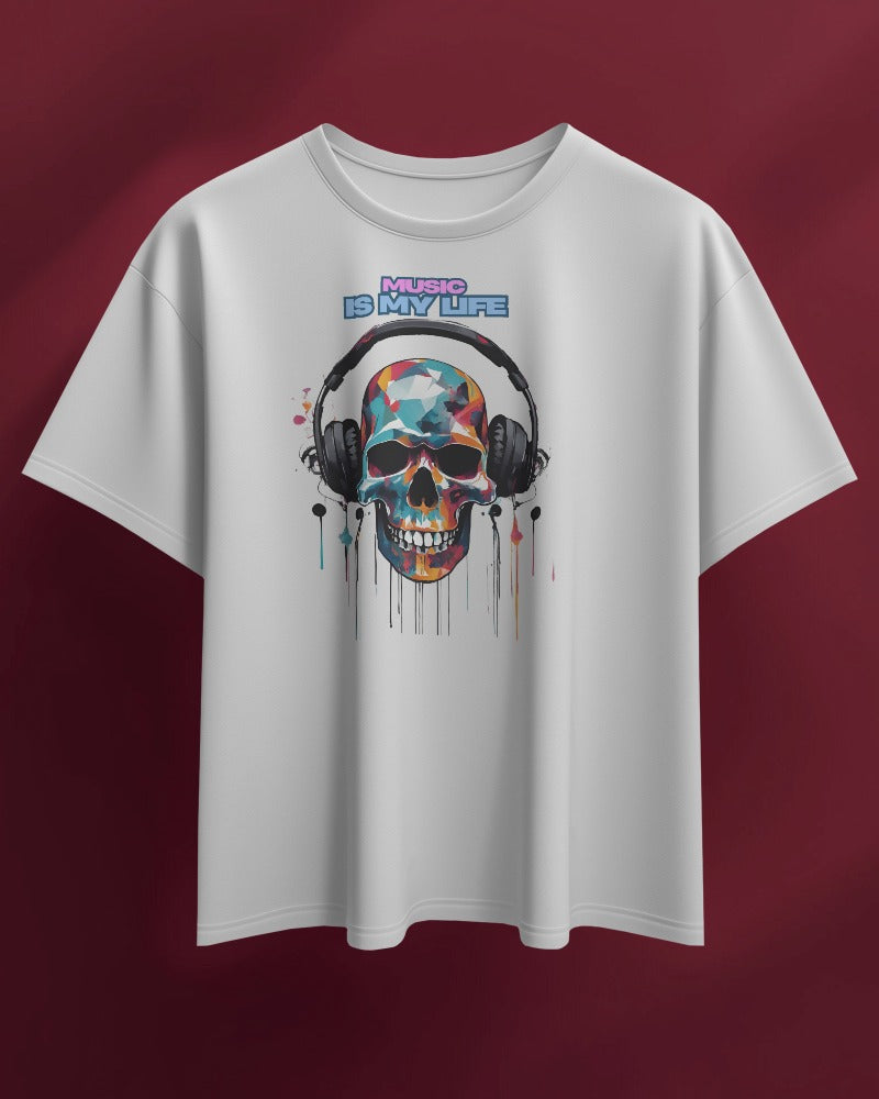 Music Is My Life Men Heavy Cotton Tee - Colorful Skull Design RaymaxUS Exclusives