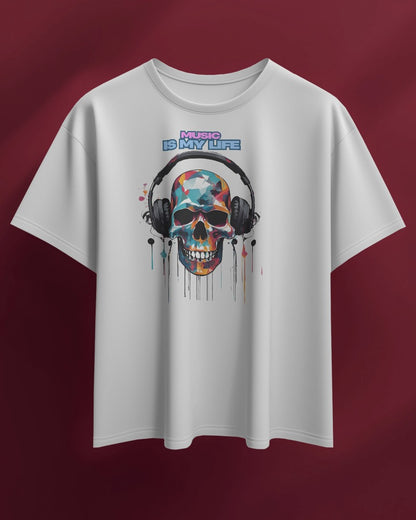 Music Is My Life Men Heavy Cotton Tee - Colorful Skull Design RaymaxUS Exclusives