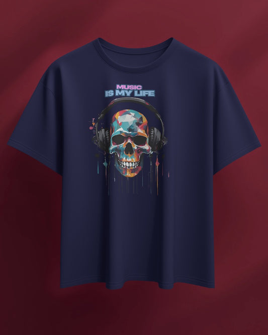 Music Is My Life Men Heavy Cotton Tee - Colorful Skull Design RaymaxUS Exclusives