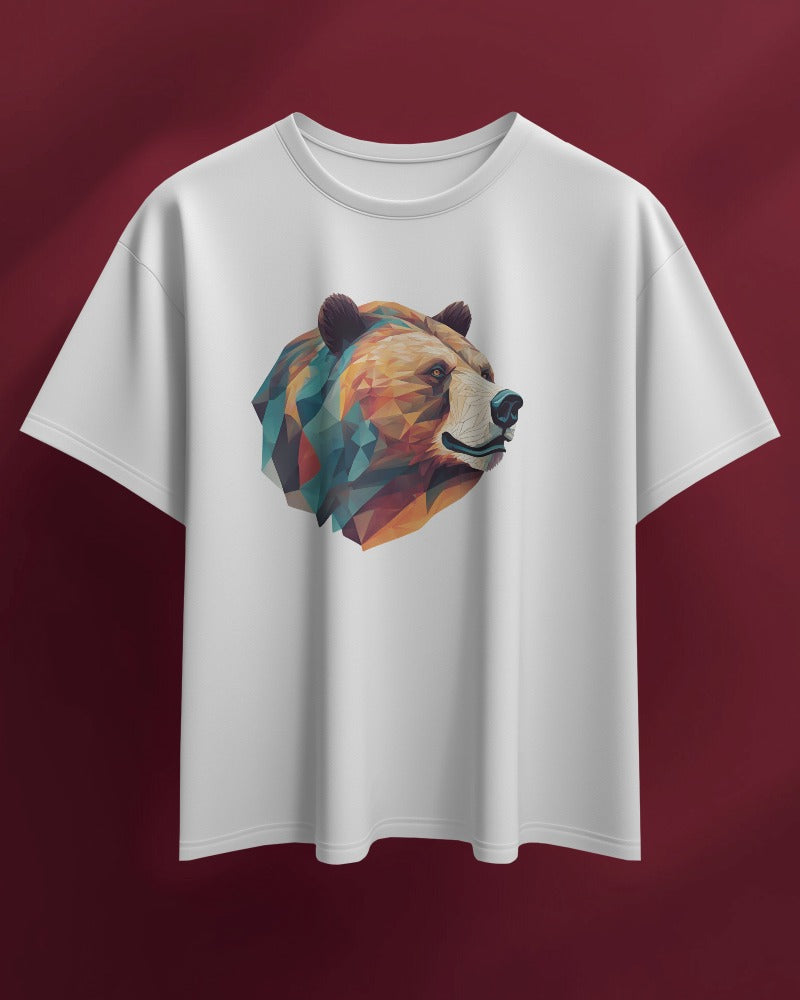 Geometric Bear Men Heavy Cotton Tee - Nature Lover's Graphic T-Shirt