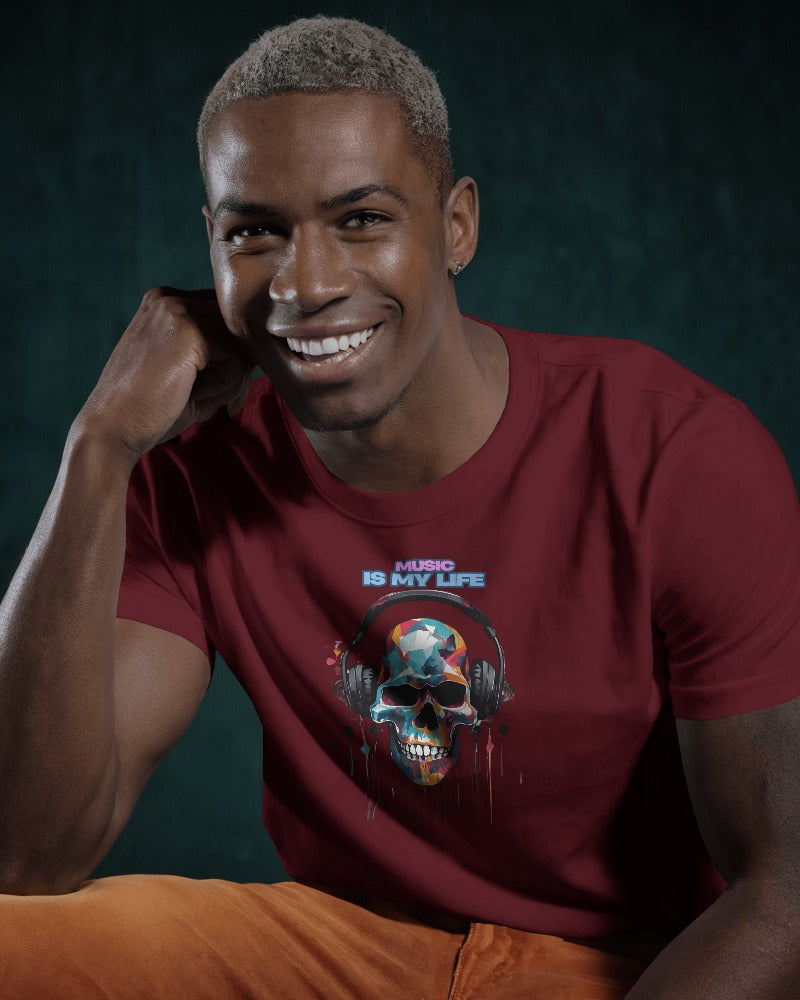 Music Is My Life Men Heavy Cotton Tee - Colorful Skull Design RaymaxUS Exclusives