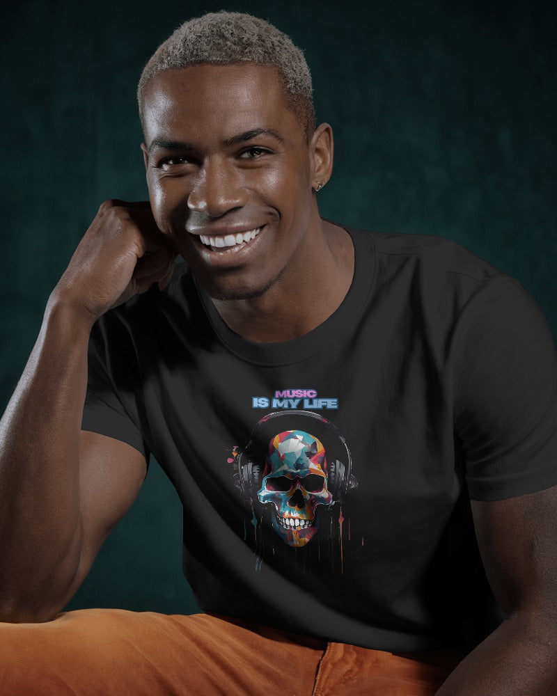 Music Is My Life Men Heavy Cotton Tee - Colorful Skull Design RaymaxUS Exclusives