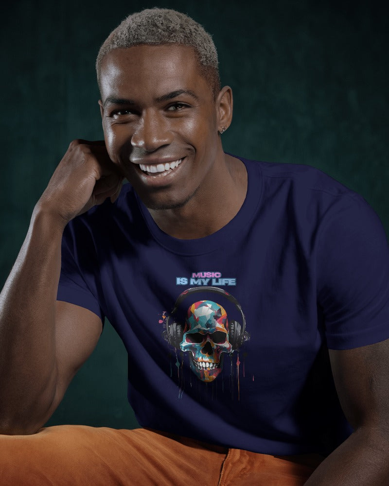 Music Is My Life Men Heavy Cotton Tee - Colorful Skull Design RaymaxUS Exclusives